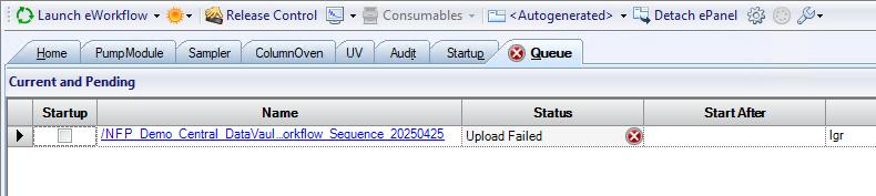 Figure 14 - Thermo Chromeleon 7 – Sequence Upload failed
